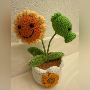 Handcrafted Crochet Sunflower in White Pot